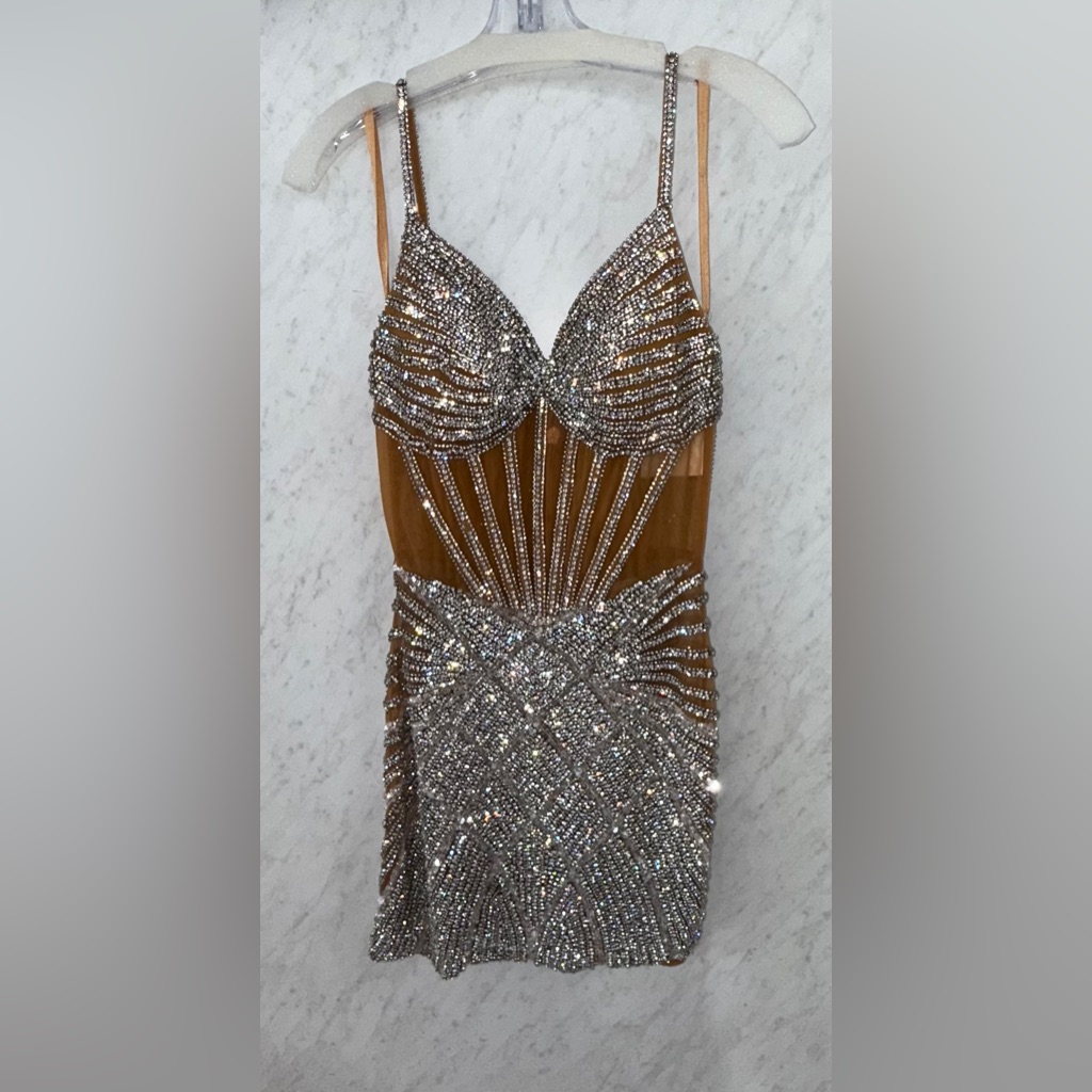 Elegant Silver And Tan Prom Dress